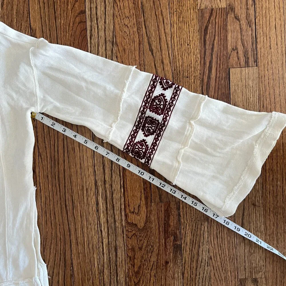 Free People Santa Maria Boho Chic Top Cream Embroidered Long Sleeve Peasant S